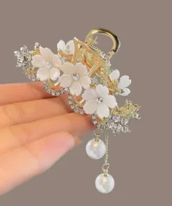 1pcs Fashion Crystal Flower Pearl Tassel Hair Claws For Women