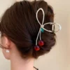 1PC Large-Size Cherry-Shaped Claw Clip, Fashionable Women's Claw Clip Hair Accessory Hair Clips, Hair Claws, Bohemian Zinc Alloy