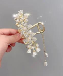 Alternative view of Flower Hair Claw Clips Gold Color Alloy Hairpins Ponytail Holder
