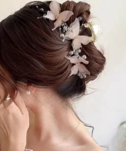 Elegant Butterfly Pearls Hair Claw For Women Girls