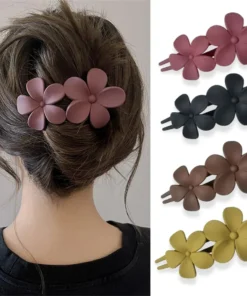 4Pcs flower Hair Clips Matte French Hair Barrette Black Floral Hairpins Hair Claw Clips